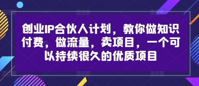 创业IP合伙人计划，教你做知识付费，做流量，卖项目，一个可以持续很久的优质项目-问小徐资源库