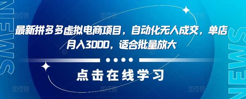 最新拼多多虚拟电商项目，自动化无人成交，单店月入3000，适合批量放大-问小徐资源库