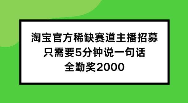 淘宝官方稀缺赛道主播招募 ，只需要5分钟说一句话， 全勤奖2000【揭秘】-问小徐资源库