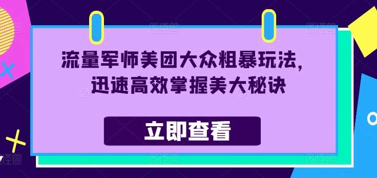 图片[1]-流量军师美团大众粗暴玩法，迅速高效掌握美大秘诀-问小徐资源库