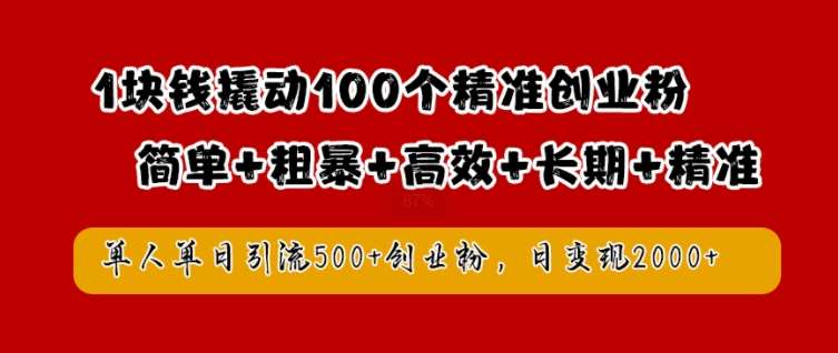 1块钱撬动100个精准创业粉，简单粗暴高效长期精准，单人单日引流500+创业粉，日变现2k【揭秘】-问小徐资源库