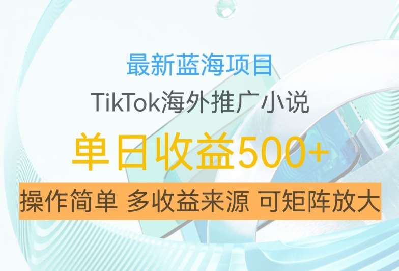 最新蓝海项目，利用tiktok海外推广小说赚钱佣金，简单易学，日入500+，可矩阵放大【揭秘】-问小徐资源库