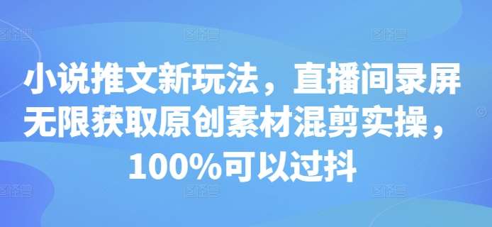 小说推文新玩法，直播间录屏无限获取原创素材混剪实操，100%可以过抖-问小徐资源库