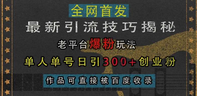 最新引流技巧揭秘，老平台爆粉玩法，单人单号日引300+创业粉，作品可直接被百度收录-问小徐资源库