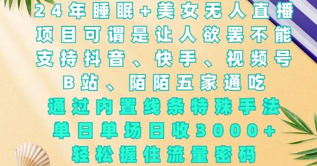 2024年睡眠+美女无人直播，通过内置线条特殊手法，单场日收3k+，轻松握住流量密码【揭秘】-问小徐资源库