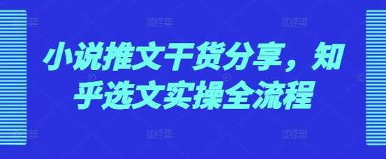 小说推文干货分享，知乎选文实操全流程-问小徐资源库