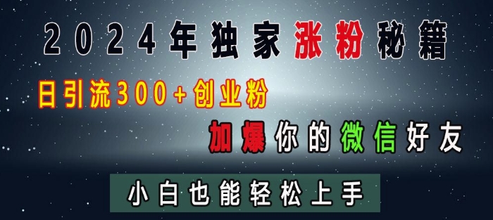 2024年独家涨粉秘籍，日引流300+创业粉，加爆你的微信好友，小白也能轻松上手-问小徐资源库