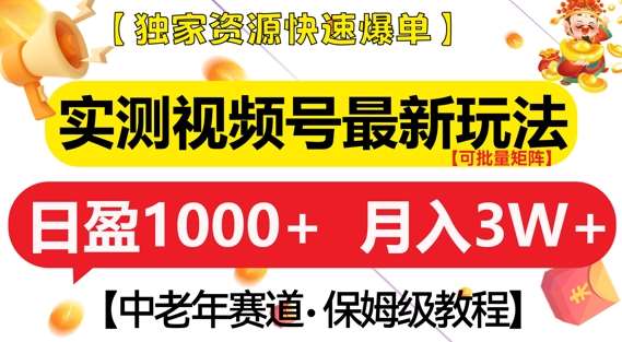 实测视频号最新玩法，中老年赛道，独家资源，月入过W+【揭秘】-问小徐资源库