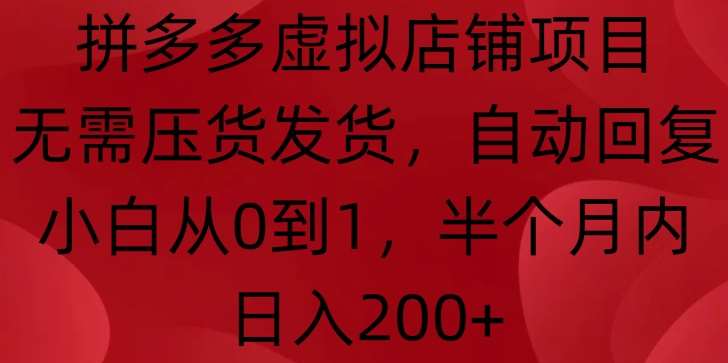 拼多多虚拟店铺项目，无需压货发货，自动回复，小白从0到1，半个月内日入200+【揭秘】-问小徐资源库