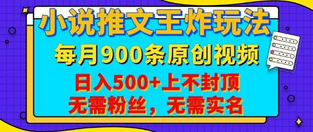 小说推文王炸玩法，一键代发，每月最多领900条原创视频，播放量收益日入5张，无需粉丝，无需实名【揭秘】-问小徐资源库