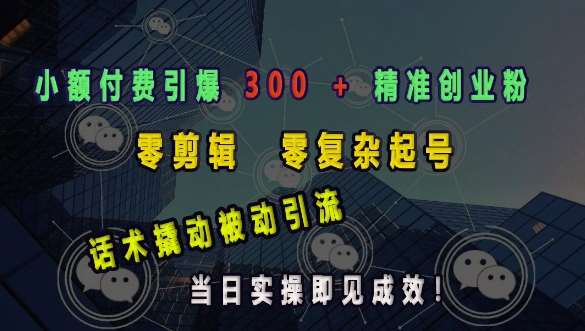 小额付费引爆 300 + 精准创业粉，零剪辑、零复杂起号，话术撬动被动引流，当日实操即见成效-问小徐资源库