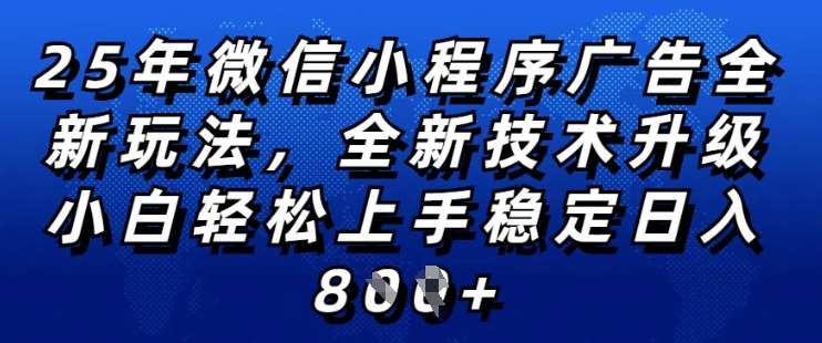 2025年微信小程序全新玩法纯小白易上手，稳定日入多张，技术全新升级，全网首发【揭秘】-问小徐资源库