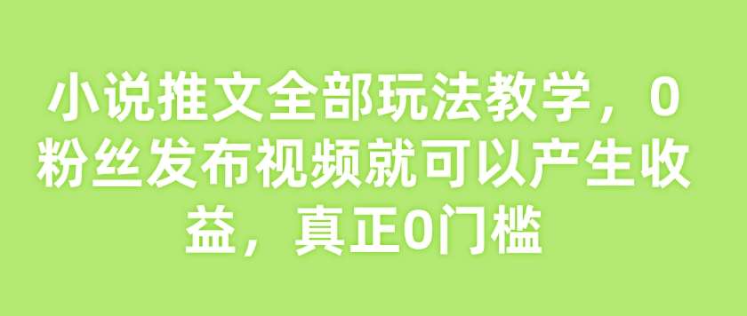 小说推文全部玩法教学，0粉丝发布视频就可以产生收益，真正0门槛-问小徐资源库