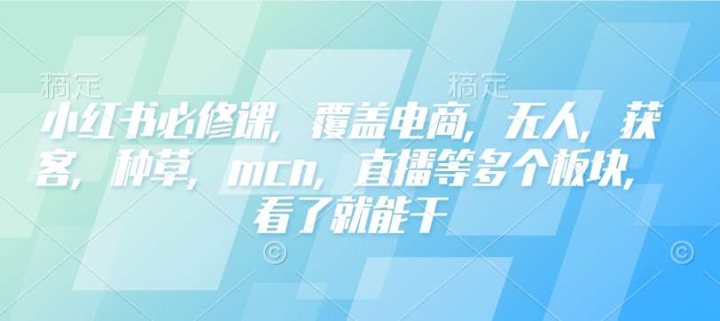 小红书必修课，覆盖电商，无人，获客，种草，mcn，直播等多个板块，看了就能干-问小徐资源库