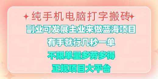 纯手机电脑打字搬砖，有手就行，几秒一单，多劳多得，正规项目大平台【揭秘】-问小徐资源库