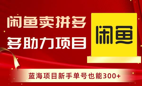 （8452期）闲鱼卖拼多多助力项目，蓝海项目新手单号也能300+-问小徐资源库