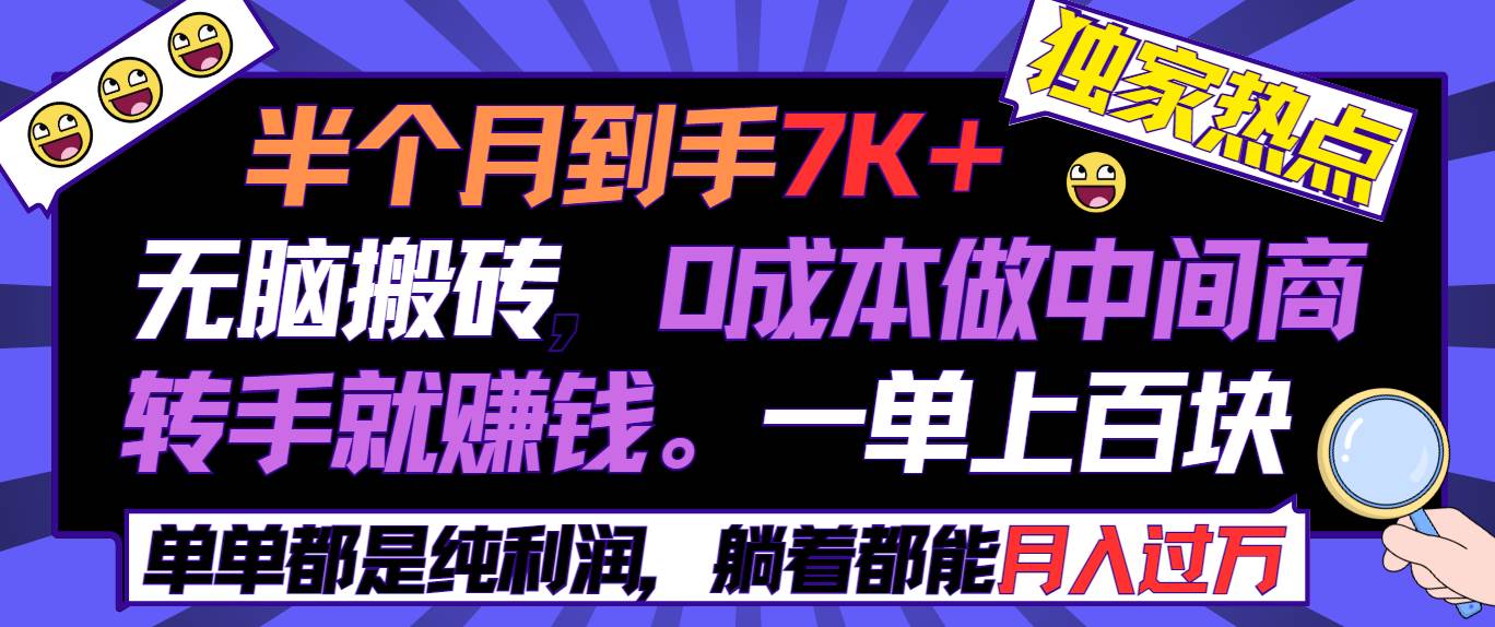 （9187期）半个月收益7K+，无脑搬砖，0成本做中间商，转手就赚钱，一单上百块，单...-问小徐资源库