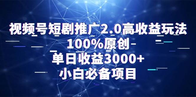 （9236期）视频号短剧推广2.0高收益玩法，100%原创，单日收益3000+，小白必备项目-问小徐资源库