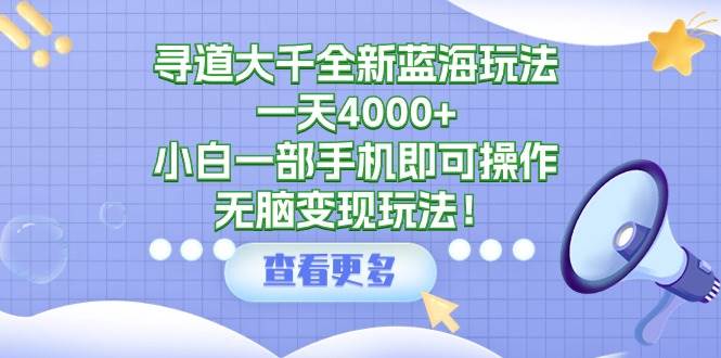 （9479期）寻道大千全新蓝海玩法，一天4000+，小白一部手机即可操作，无脑变现玩法！-问小徐资源库
