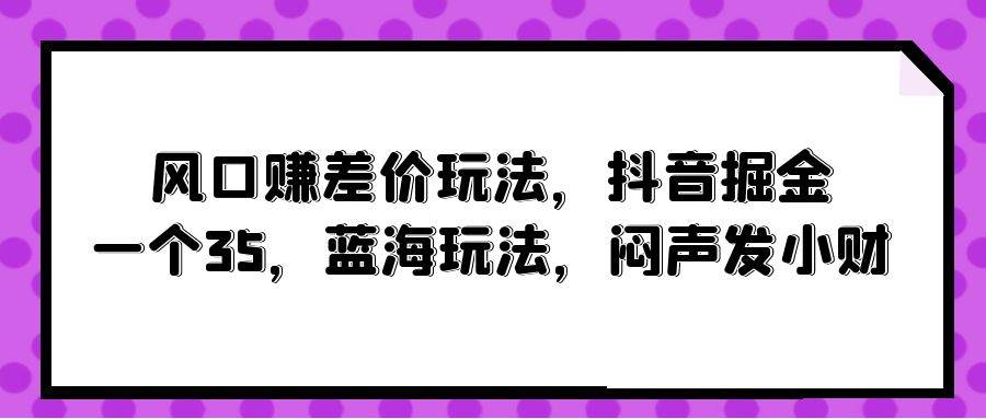 （10022期）风口赚差价玩法，抖音掘金，一个35，蓝海玩法，闷声发小财-问小徐资源库
