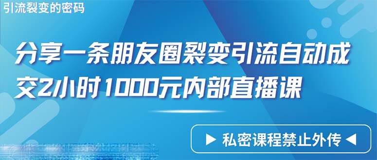 （9850期）仅靠分享一条朋友圈裂变引流自动成交2小时1000内部直播课程-问小徐资源库