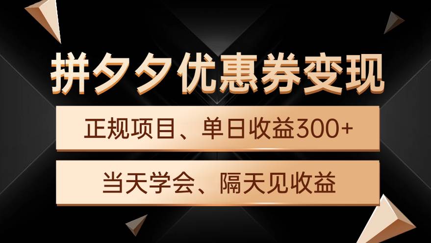（9749期）拼夕夕优惠券变现，单日收益300+，手机电脑都可操作-问小徐资源库