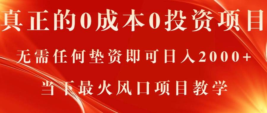（11387期）真正的0成本0投资项目，无需任何垫资即可日入2000+，当下最火风口项目教学-问小徐资源库