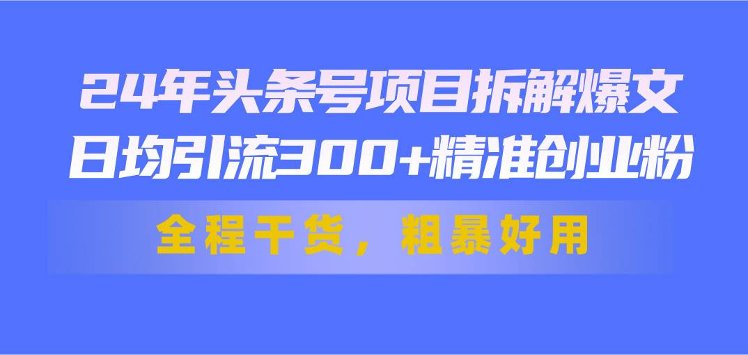 （11397期）24年头条号项目拆解爆文，日均引流300+精准创业粉，全程干货，粗暴好用-问小徐资源库