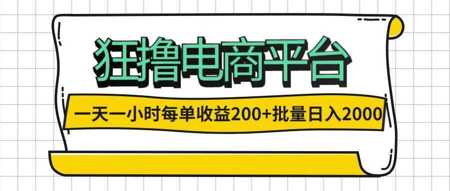 （12463期）一天一小时 狂撸电商平台 每单收益200+ 批量日入2000+-问小徐资源库