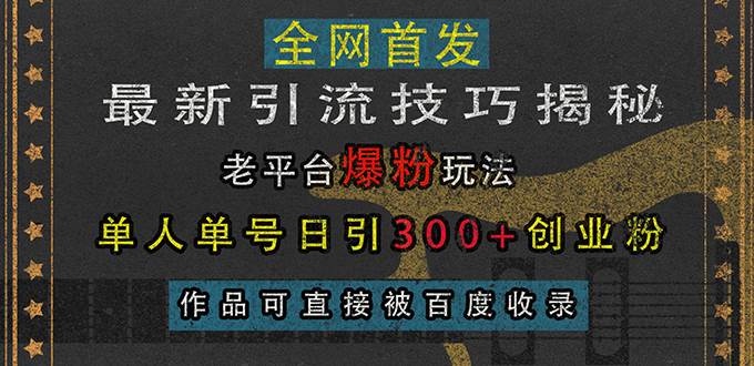 （13445期）最新引流技巧揭秘，老平台爆粉玩法，单人单号日引300+创业粉，作品可直...-问小徐资源库