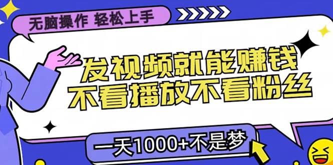 （13283期）无脑操作，只要发视频就能赚钱？不看播放不看粉丝，小白轻松上手，一天...-问小徐资源库