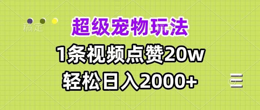 （13578期）超级宠物视频玩法，1条视频点赞20w，轻松日入2000+-问小徐资源库