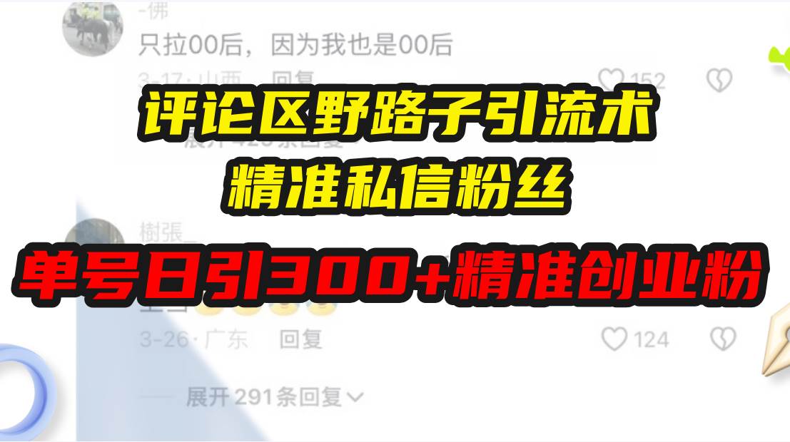 （13676期）评论区野路子引流术，精准私信粉丝，单号日引流300+精准创业粉-问小徐资源库