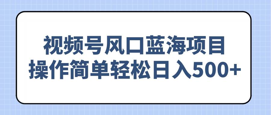 （14276期）视频号风口蓝海项目，操作简单轻松日入500+-问小徐资源库