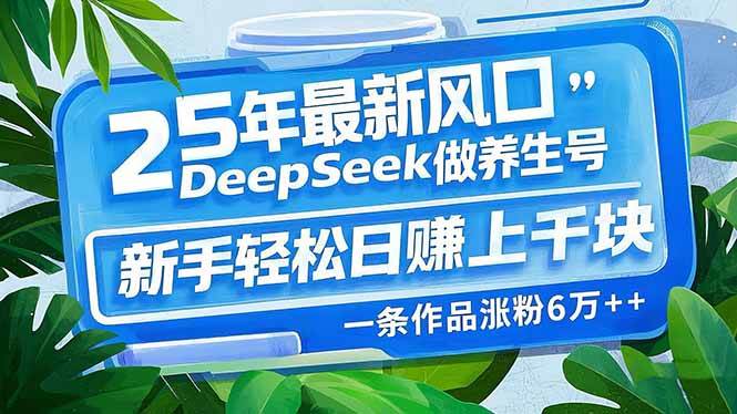（14341期）25年最新风口，用DeepSeek做养生号，新手轻松日赚上千块，一条作品涨粉...-问小徐资源库