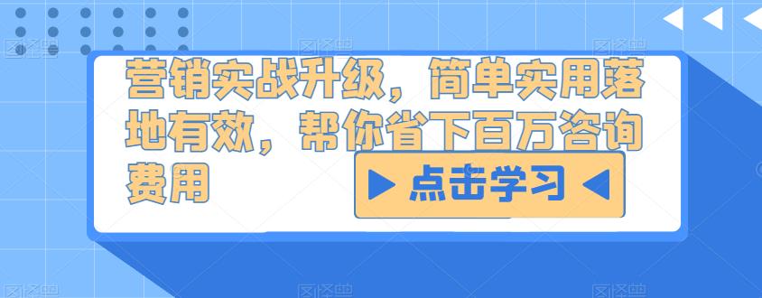 营销实战升级，简单实用落地有效，帮你省下百万咨询费用-问小徐资源库