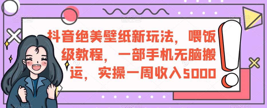 抖音绝美壁纸新玩法，喂饭级教程，一部手机无脑搬运，实操一周收入5000【揭秘】-问小徐资源库