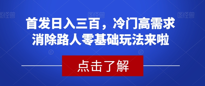 首发日入三百，冷门高需求消除路人零基础玩法来啦【揭秘】-问小徐资源库