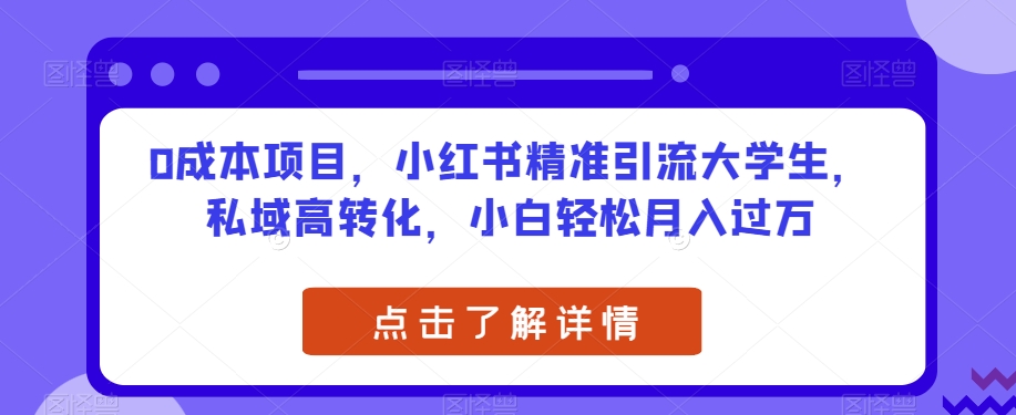 0成本项目，小红书精准引流大学生，私域高转化，小白轻松月入过万【揭秘】-问小徐资源库