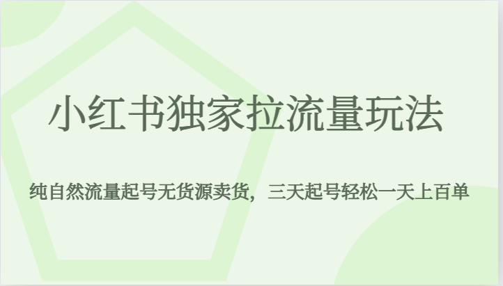 小红书独家拉流量玩法，纯自然流量起号无货源卖货，三天起号轻松一天上百单-问小徐资源库