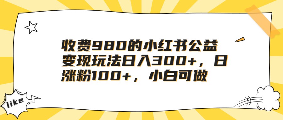 收费980的小红书公益变现玩法日入300+，日涨粉100+，小白可做-问小徐资源库