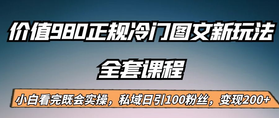 外面卖980的正规冷门图文新玩法，私域日引100粉丝，变现200+-问小徐资源库