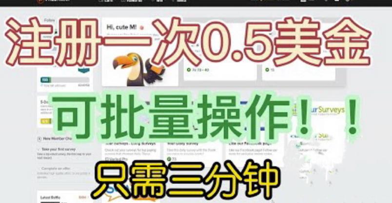 国外项目注册一次0.5美金，只需三分钟无脑操作，可批量同时放大操作，小白工作室福利【揭秘】-问小徐资源库
