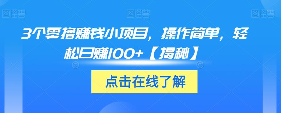 3个零撸赚钱小项目，操作简单，轻松日赚100+【揭秘】-问小徐资源库