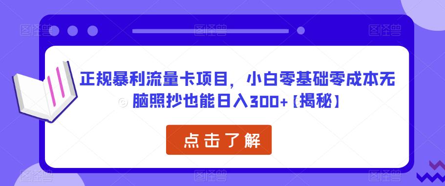 正规暴利流量卡项目，小白零基础零成本无脑照抄也能日入300+【揭秘】-问小徐资源库